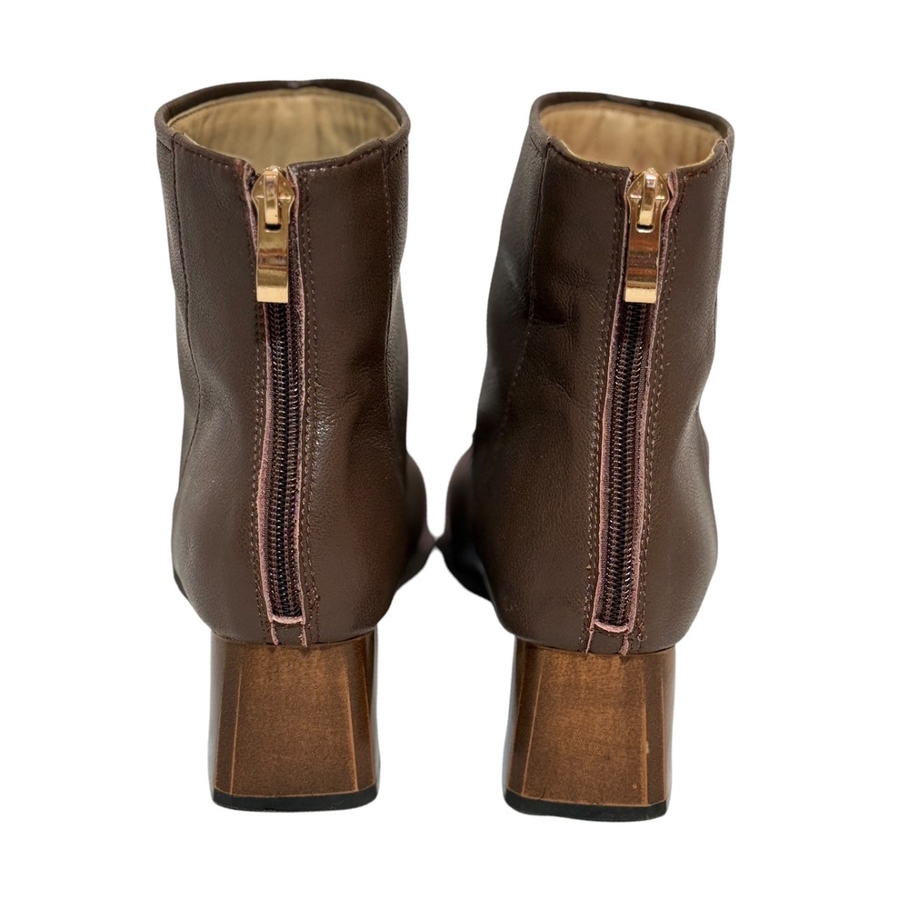 Vero Cuoio Brown Leather Kiltie Fringe Gold Chain Block Heel Ankle Boot Size 8.5 - Picture 5 of 6